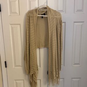 Beige Open-Front Knit Sweater